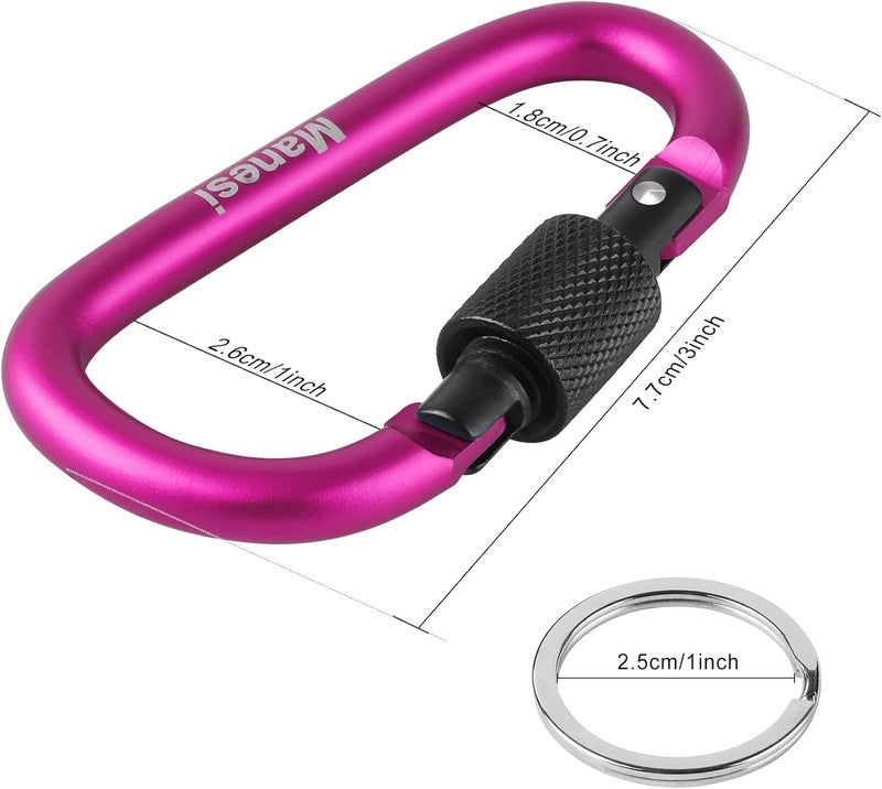 Manesi 10 Pack Aluminum D Ring Key Rings Clips Locking Carabiner for Camping Fishing and Outdoor Use，Clips with Screw Gate Multicolored - Image 2